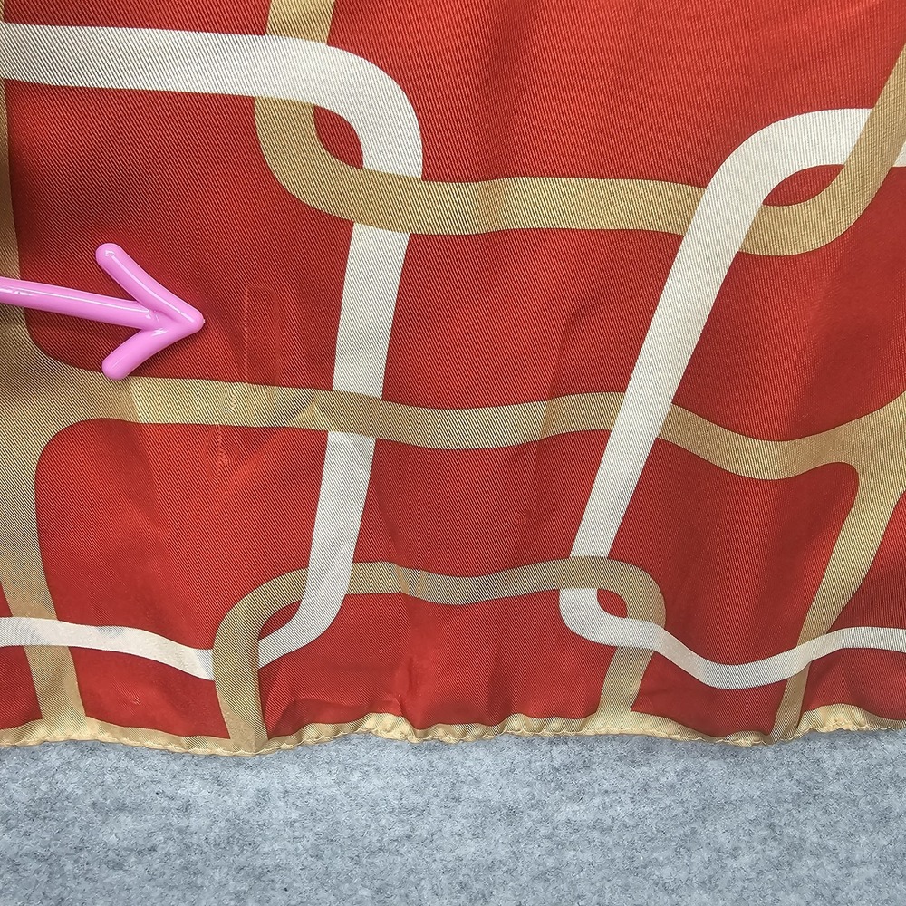 Echo Silk Scarf Women Red Tan Chain Link Designer Long Wrap Mod 70s Preppy 14x44 - Picture 6 of 11